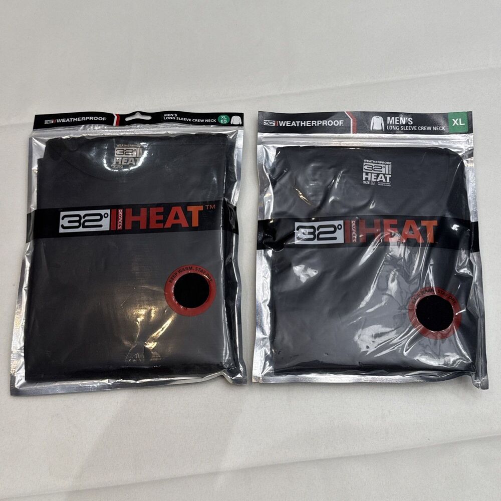 Lot (2) 32 Degrees Cool Men Long Sleeve Crew Neck Black T-shirt Sz XL Single NIP